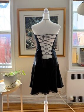 Y2K Corset Black Lace-Up Back A-Line Dress. Size XS/S